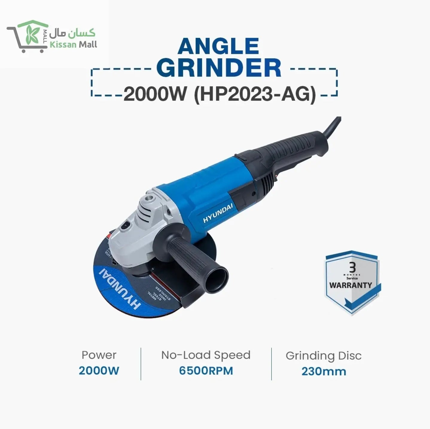 Hyundai Angle Grinder 2000W (HP2023-AG) - Kissan Mall 